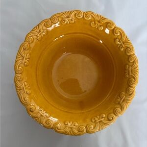 Vintage 70s California Pottery Yellow Embossed Dip Bowl Made in USA Calif J 32